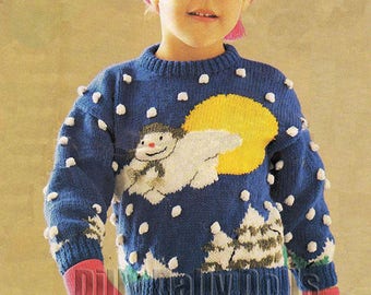 The Snowman Intarsia Sweater DIGITAL PDF knitting Pattern to fit chest sizes 22”- 30” knitted in DK yarn - Skills Level - Intermediate