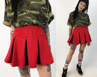 Red & Black Pleated Cheerleading Mini Skirt XS/S - High Waist Two Tone Pleated Paneled Schoolgirl Cheer Skirt - Sporty Uniform Skirt Only