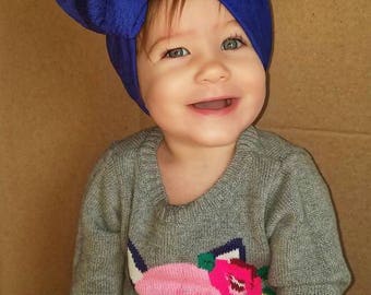 Soft Royal Blue Leopard Messy Bow Headband