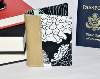 Floral Passport Wallet - Gold Passport Holder - Mini Journal Cover - Travel Gift Idea - Gift for Her