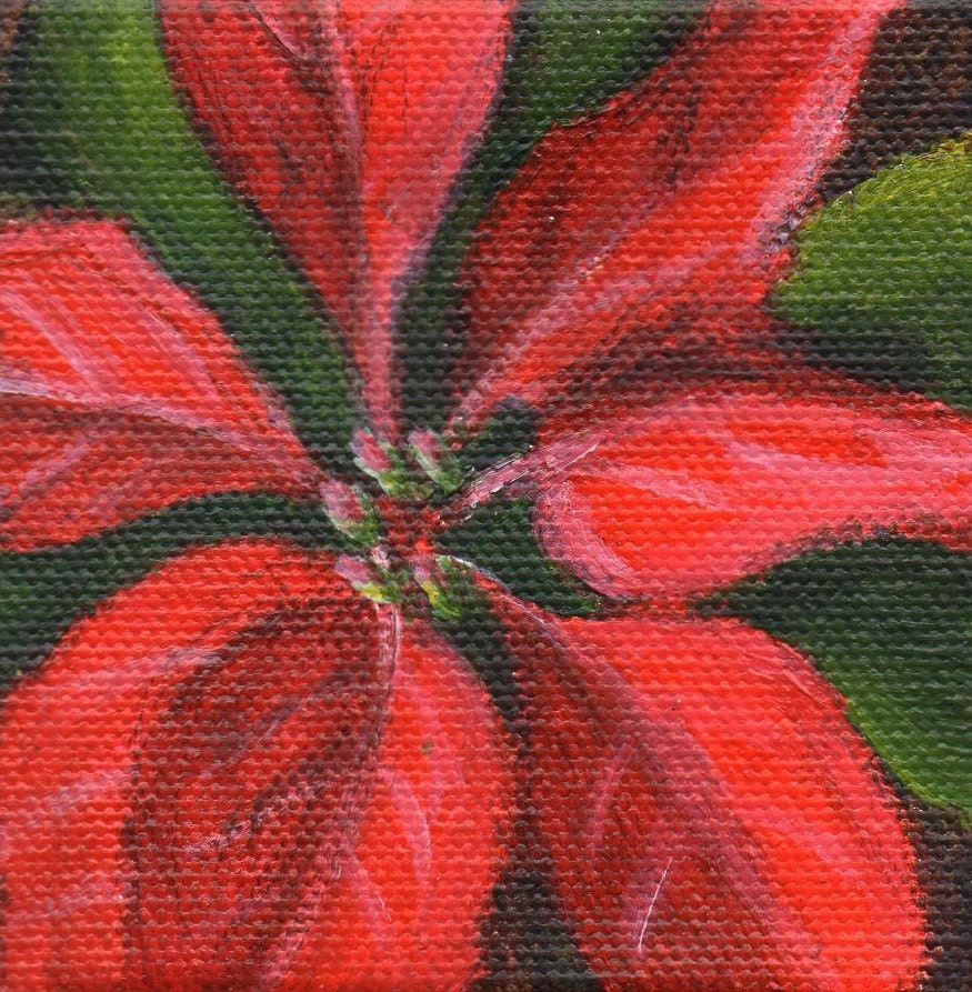 Poinsettia Painting Christmas Holiday Mini Painting Red and