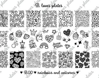 B.00 - rainbows and unicorns - nail stamping plates (B. Loves Plates )