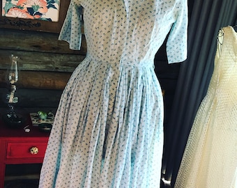 1950s cotton frock with blue flowers