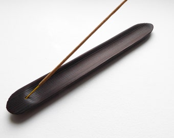 Joss stick holder, (incense stick burner, ash catcher) hand carved from wood with shou-sugi-ban finish