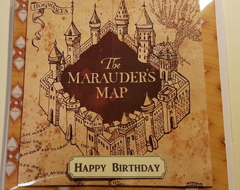 Handmade Harry Potter Inspired The Marauders Map Birthday Card - Yellow (H)