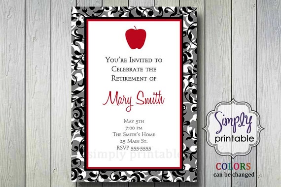 teacher retirement party invitation with apple teacher retirement invitation template