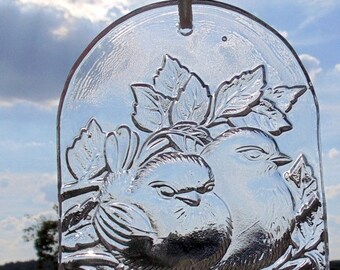 Jahrgang ~ WMF Glas Sonnenfänger ~ Vögel in einem Baum ~ Fensterdekoration ~ Weihnachten ~ Souvenir