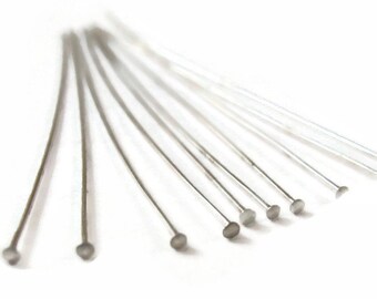 10 Sterling Silver Headpins, 2 Inch Pins, 24 Gauge, 10 Count, Sterling Silver Findings, Set Of Ten, Jewelry Supplies (F-404s)