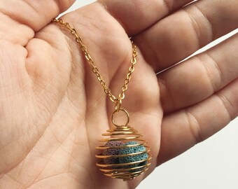 Handmade Caged Lava Stone Necklace | Lava Beads | Essential Oils Diffuser Jewelry | Boho Bohemian | Spiritual Jewelry Gifts for Her Under 20