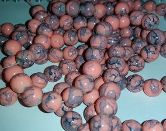 18 round glass beads 8mm pink salmon orange