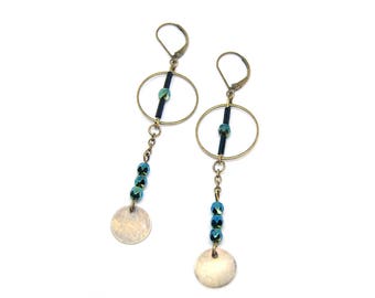 Shaman - Earrings long boho green and black