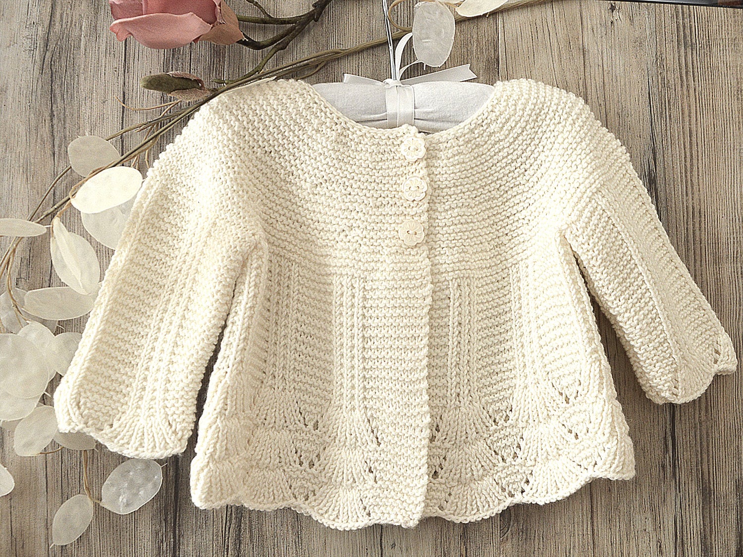 KNITTING PATTERN-Shell border baby cardigan P097