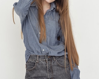 VINTAGE Blue Long Sleeve Retro Button Downs Shirt