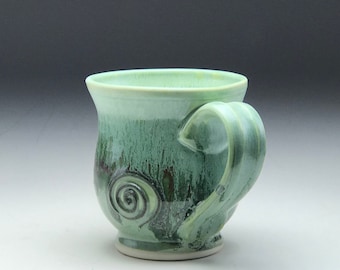 Ceramic tea cup, hand thrown mug, mint green glaze, small coffee cup, wheel thrown pottery, round mug porcelain clay, by Gabriel Kline