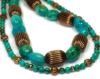 Real Turquoise Gemstone Necklace, Multistrand, Multi Strand, Layered, Genuine Turquoise, Chunky, Turquoise Jewelry, Statement, December