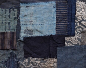Boro remnant, Sashiko, Indigo fabric, Japanese textile, Japanese fabric, vintage Kimono fabric, 20 PIECES /E