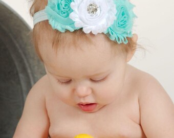 Teal & White Headband, Teal Headband, Aqua Headband, Aqua Baby Headband, Baby Girl Headband, Infant Headband, Newborn Headband, Headband