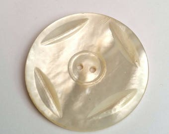 Antique Mother of Pearl Button X-Large Carved MOP Shell Button