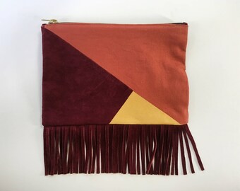 Mosaic Fringe Clutch - Orange