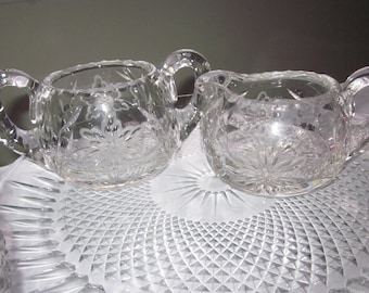 cream and sugar Heavy cut crystal flower leaf notched cut handles American brilliant Cut crystal,charming glass,tabletop,serveware