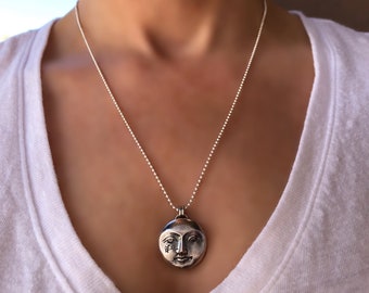 Silver Moon Necklace, Celestial Jewelry, Under The Moon Pendant, Solid Sterling, Gifts to Inspire, Stars And Moon Jewerly For Daughter.