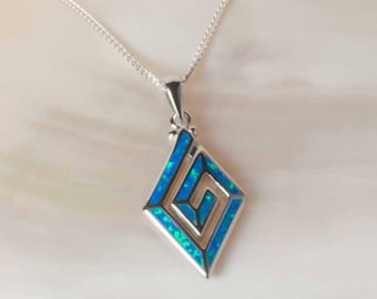 Blue Sea Opal Pendant, Sterling Silver Pendant, Silver Opal necklace, 925 Blue Opal Pendant, Opal Jewelry, 925 Silver Jewelry, UK Seller