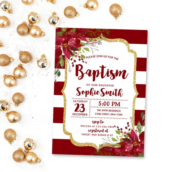 Christmas Baptism Invitation Winter Baptism Invitation Girl