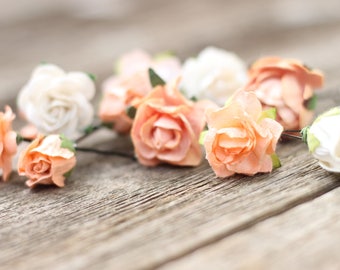 Paper Flower, Bobby Pins, Floral Hair Pins, Peach, Flower Hair Pins, Wedding, Floral Bobby Pins, Wedding Hair Pins, Small Rose Hair Pins