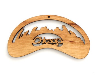 Chicago Bean Cityscape Ornament - Timber Green Woods. Sustainable Harvest Wood. Made in the USA!