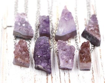 Raw Crystal Necklace Raw Amethyst Necklace Amethyst Pendant Amethyst Geode Amethyst Crystal Cluster Necklace Healing Crystals and Stones