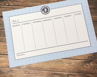 Monogrammed/Personalized Weekly Desk Calendar - 2 sizes