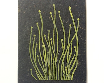 linocut - SPROUTS // 5x7 art print // printmaking // block print // nature art // seedlings // yellow, black // small // 4x6 wall art