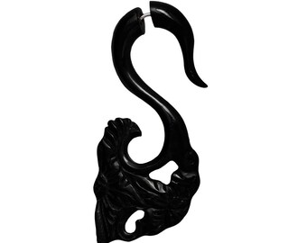 Fake Horn piercing hook spiral claw hand carved black daga earring Swan (FOH-81-4)