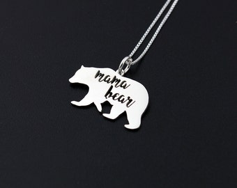 Mama Bear Necklace Sterling silver Mother necklace Family pendent mothers day gift ---all mothers are awesome--- love mom