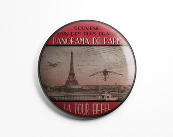 Button Magnet Paris Vintage - Paris Souvenir Eiffel Tower Panorama Old Postcard Fridge Round Magnet 56mm diameter Kitchen Decoration