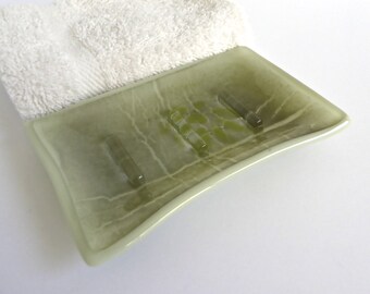 Fused Glass Soap Dish in Gray and Green Glass by BPRDesigns