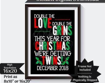 Christmas Twins Pregnancy Announcement Double The Love Pregnancy Reveal Due in December Baby Announcement Photo Prop Digital Download