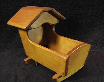 Vintage 1970's Vintage Handcrafted Wooden Rocking Doll Cradle, Native New England Pine, Dollhouse Rocking Cradle, Rocking Cradle