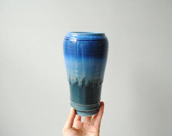 Vintage Vase, Blue Studio Pottery Vase, Flower Vase
