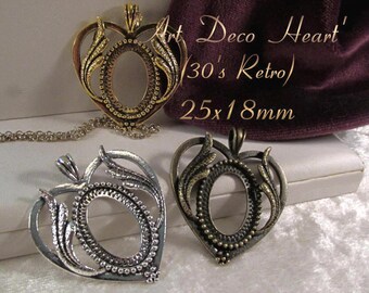 25x18mm - 30's Retro Setting - 'Art Deco Heart' : sku 11.12.16 - U23,V6,W34