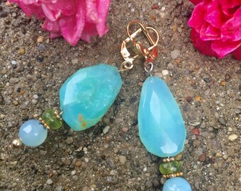 Untreated, Natural Peruvian Opal and Peridot Earrings
