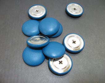 45 Line Pivot Back-Ornamental Lambskin Covered Buttons in Teal Blue/Aqua/Turquoise 10PC.