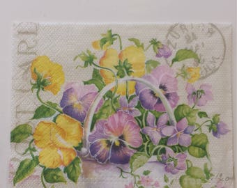Decoupage Paper Napkins, Floral Napkins, Lunch Napkin, Pansies, Collage, Craft, Scrapbooking, Paper Craft, Serviette, Decoupage Tissue