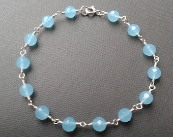 Blue chalcedony sterling silver bracelet