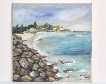 SEA VIEW -Original oil painting ,one of a kind dream vacation place,turquoise sea
