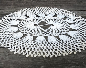 Vintage Crochet Oval White Doily