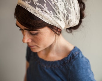 Ivory Lace Garlands of Grace Headcovering Hair Veil Wedding
