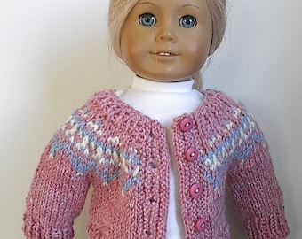 18" Doll Clothes Knit Sweater Buttons in Front or Back in Pink, Blue & Cream Fair Isle Design Handmade to Fit American Girl and other Dolls