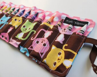 Crayon Holder-Kid Easter Basket Gift-Girl Birthday Gift-Crayon Roll-Cats-Cat Kid Gift-Girl Birthday Party Gift-Crayon Holder-Kid Craft
