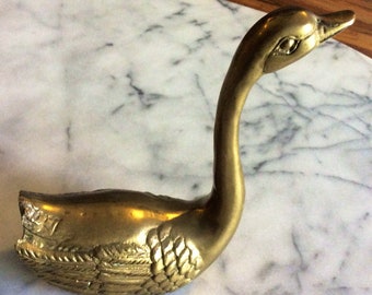Vintage Midcentury Brass Swan Statue Home Decor